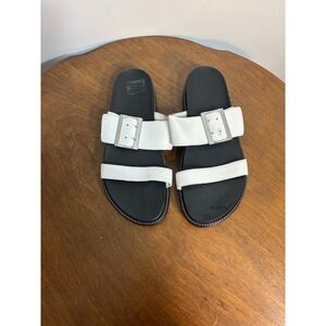Sorel White Leather Double Strap Buckle Slide Sandals‎ Women's Size 7